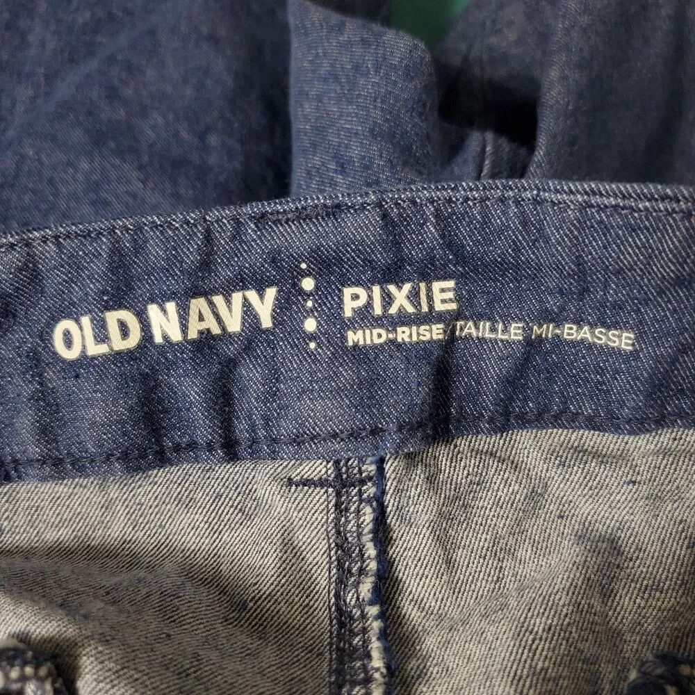 Old Navy Pixie Pants Size 10 Blue Cotton Linen Mid Rise Ankle Stretch 2017